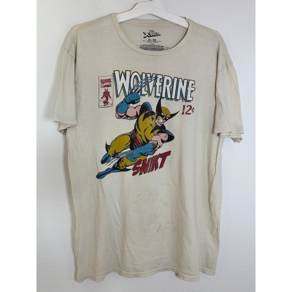 Marvel X-Men Wolverine Graphic T-Shirt Mens XL Cream Comic Print Front Back